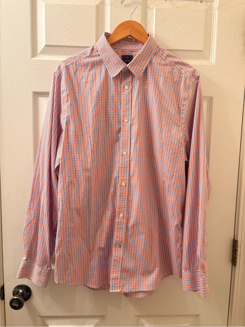 Gap Non-Iron Slim Fit Button Down Shirt XL Blue Orange Gingham Check Cotton
